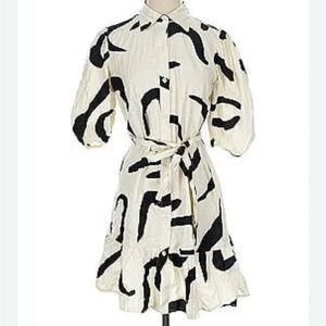 Sincerely Jules 3/4 Sleeve Cream/Black Swirls Mini Swing Dress | Women’s Sz Med